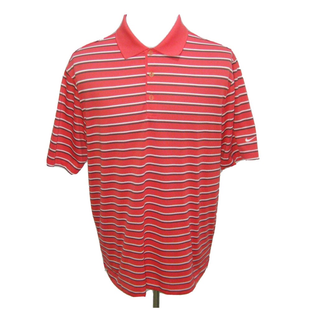 NIKE GOLF Men's (Size Large) Red Striped Short Sleeve Dri-Fit Polo Shirt Top